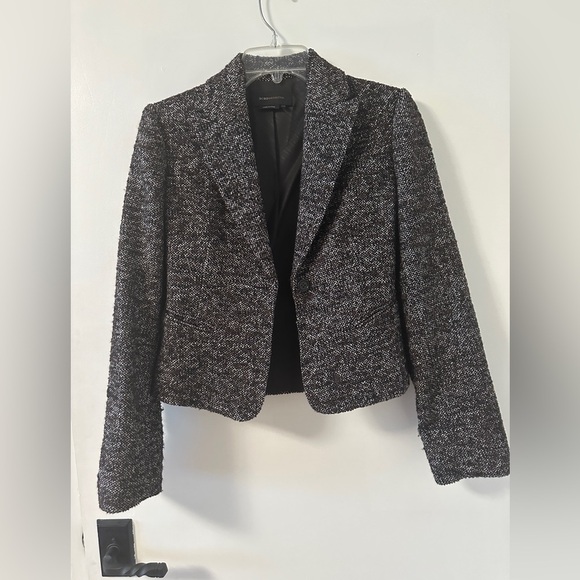BCBGMAXAZRIA Blazer Jacket Size XSS Dark Brown White Wool Silk - Picture 7 of 8